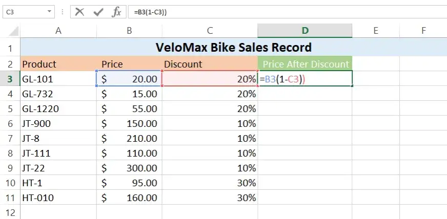 Excel formuła dodawanie procentu mnożenie przykład