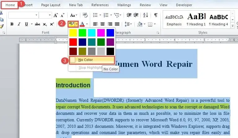 word kolor strony brak koloru